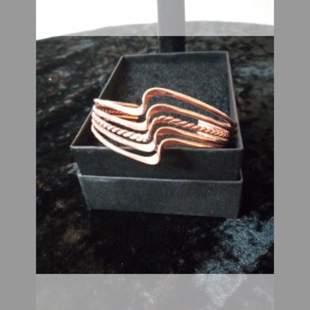 Copper Cuffed Intricate Bracelet Twist and Curve Design - Picture 2 of 4